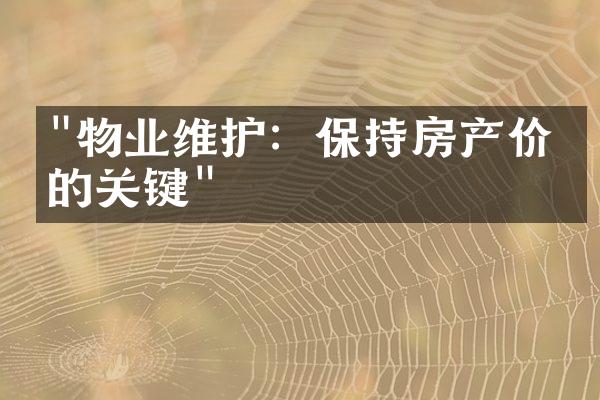 "物业维护：保持房产价值的关键"