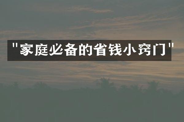"家庭必备的省钱小窍门"
