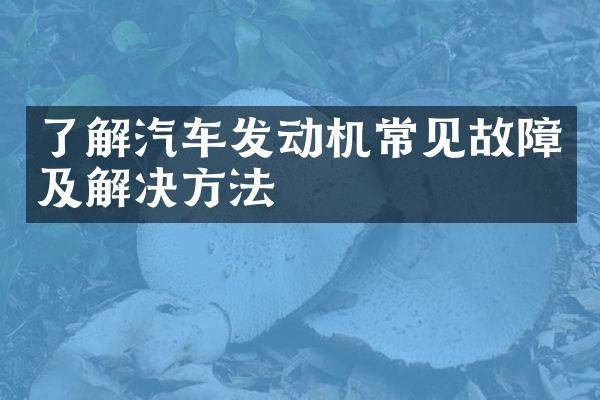 了解汽车发动机常见故障及解决方法