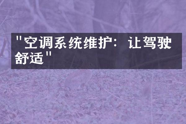 "空调系统维护：让驾驶更舒适"