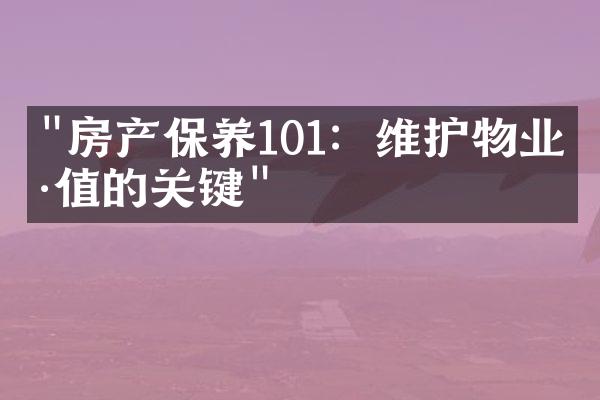 "房产保养101：维护物业价值的关键"