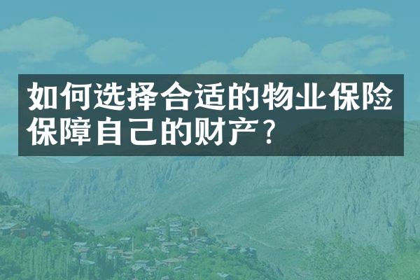 如何选择合适的物业保险保障自己的财产？