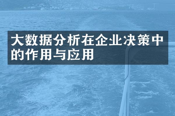 大数据分析在企业决策中的作用与应用