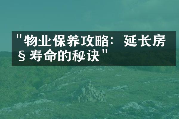 "物业保养攻略：延长房产寿命的秘诀"