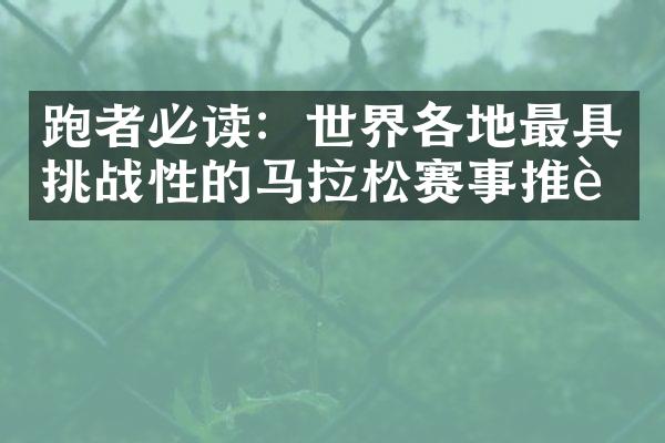 跑者必读：世界各地最具挑战性的马拉松赛事推荐