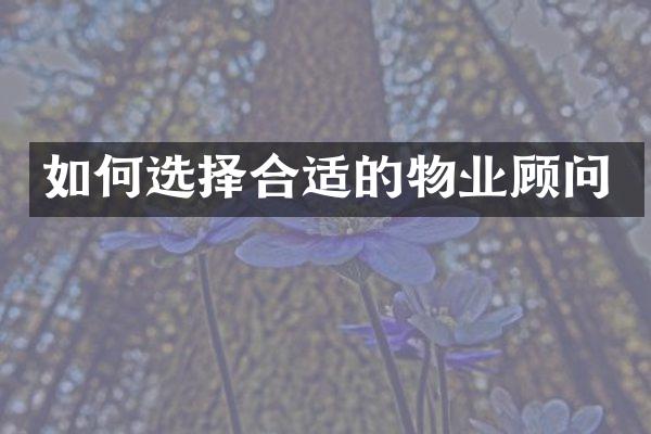 如何选择合适的物业顾问