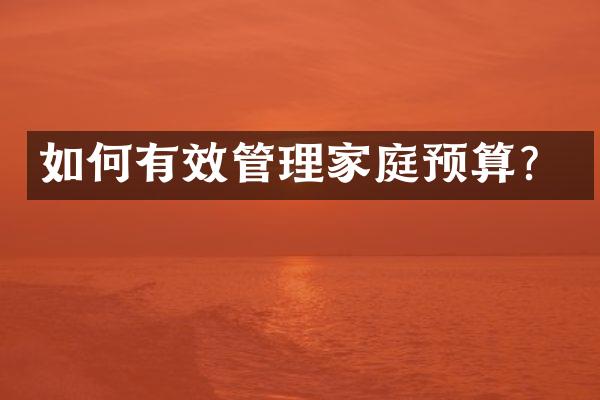 如何有效管理家庭预算？