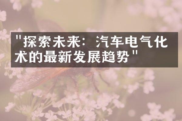 "探索未来：汽车电气化技术的最新发展趋势"