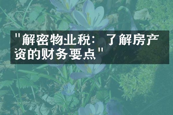 "解密物业税：了解房产投资的财务要点"