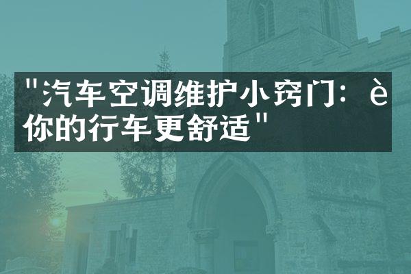 "汽车空调维护小窍门：让你的行车更舒适"