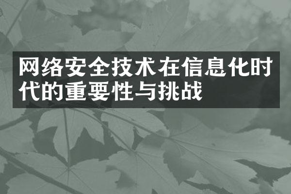 网络安全技术在信息化时代的重要性与挑战