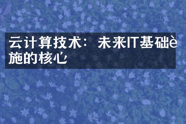 云计算技术：未来IT基础设施的核心