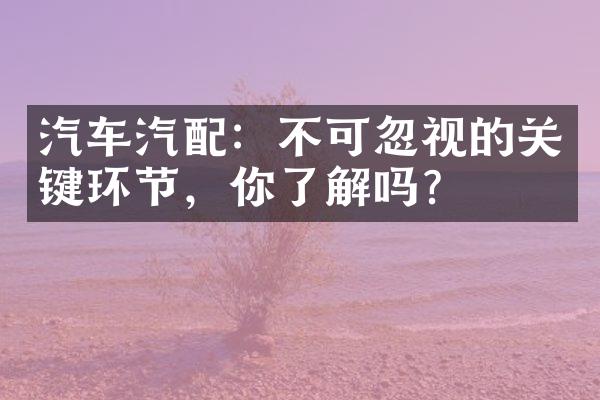 汽车汽配：不可忽视的关键环节，你了解吗？