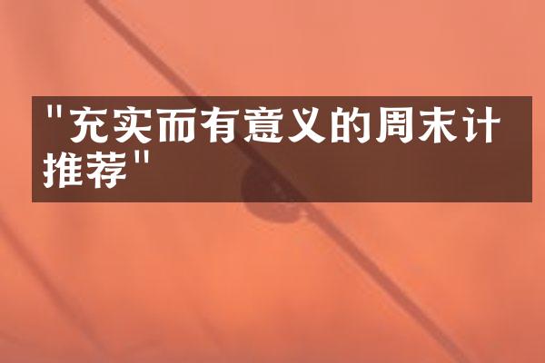 "充实而有意义的周末计划推荐"