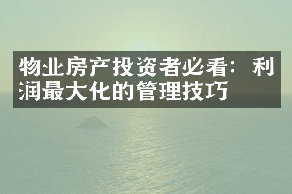 物业房产投资者必看：利润最大化的管理技巧