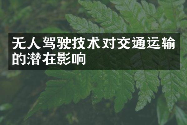无人驾驶技术对交通运输的潜在影响