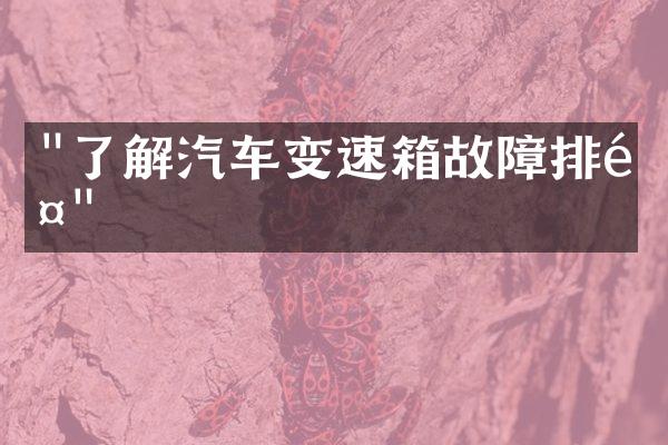 "了解汽车变速箱故障排除"