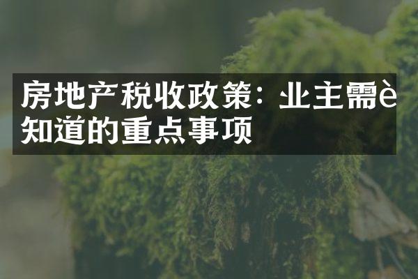 房地产税收政策: 业主需要知道的重点事项