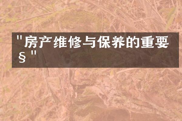 "房产维修与保养的重要性"