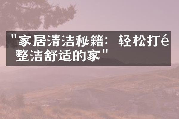 "家居清洁秘籍：轻松打造整洁舒适的家"