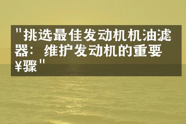 "挑选最佳发动机机油滤清器：维护发动机的重要步骤"