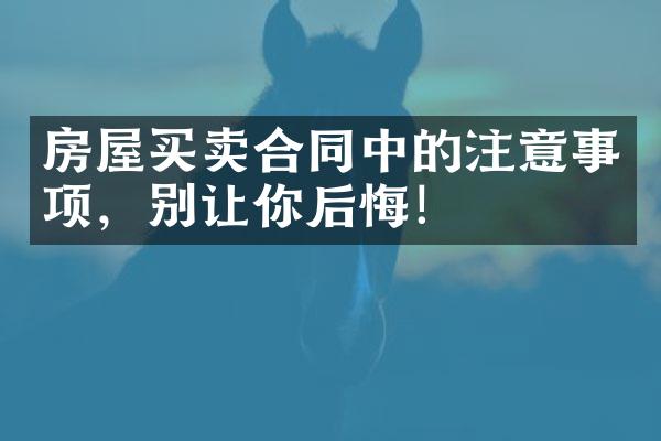 房屋买卖合同中的注意事项，别让你后悔！