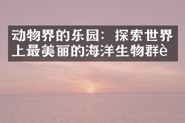 动物界的乐园：探索世界上最美丽的海洋生物群落
