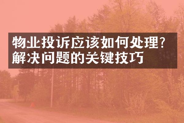 物业投诉应该如何处理？解决问题的关键技巧