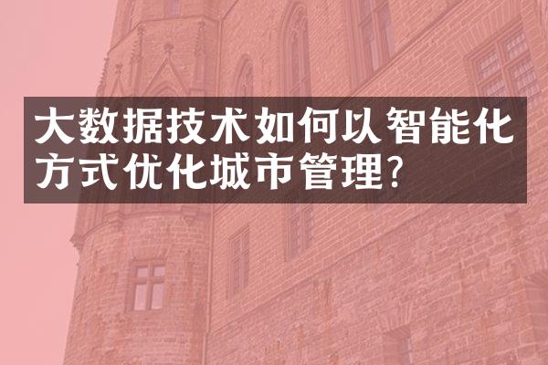 大数据技术如何以智能化方式优化城市管理？