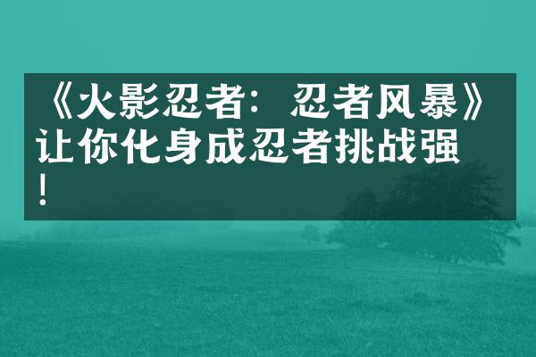 《火影忍者：忍者风暴》让你化身成忍者挑战强敌！