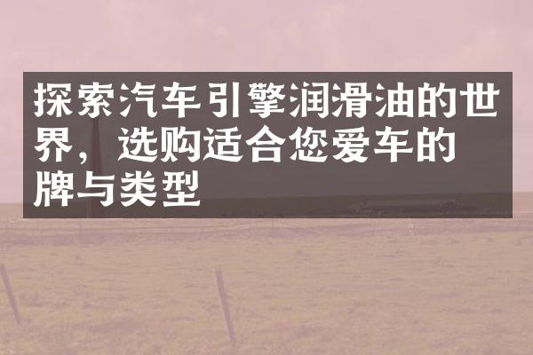 探索汽车引擎润滑油的世界，选购适合您爱车的品牌与类型