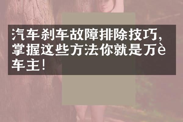 汽车刹车故障排除技巧，掌握这些方法你就是万能车主！