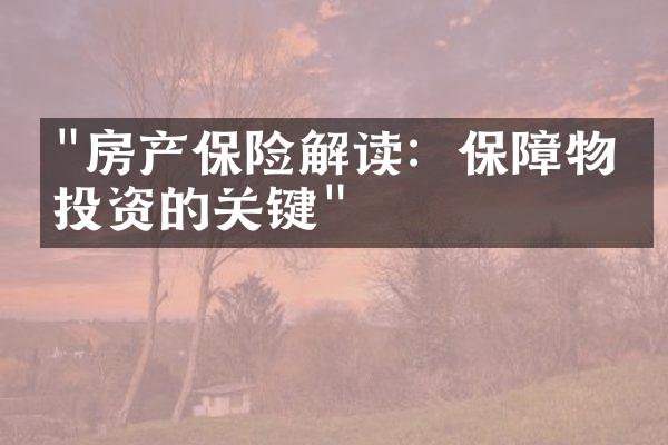 "房产保险解读：保障物业投资的关键"