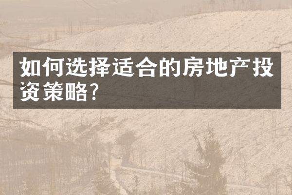 如何选择适合的房地产投资策略？