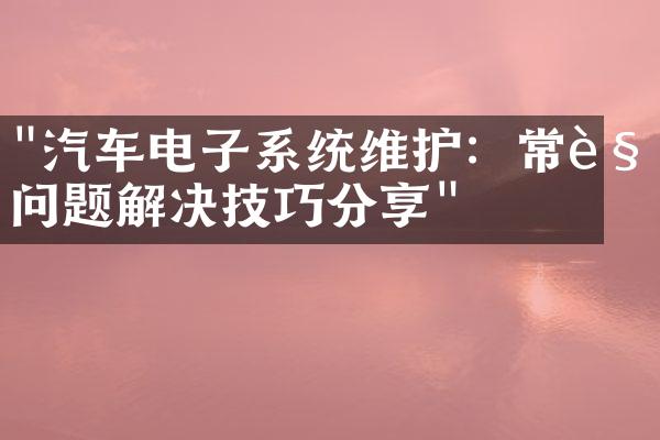 "汽车电子系统维护：常见问题解决技巧分享"