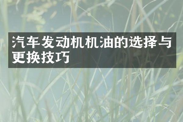 汽车发动机机油的选择与更换技巧