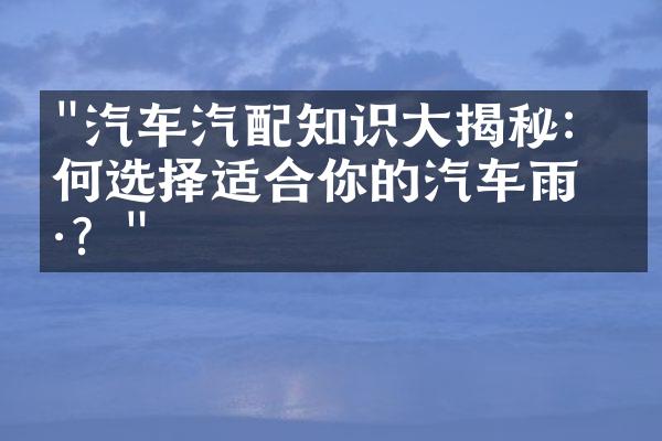 "汽车汽配知识大揭秘：如何选择适合你的汽车雨刷？"