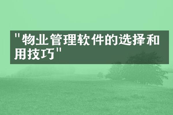 "物业管理软件的选择和使用技巧"