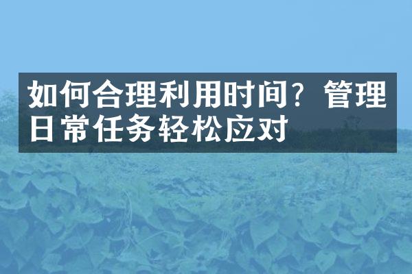 如何合理利用时间？管理日常任务轻松应对