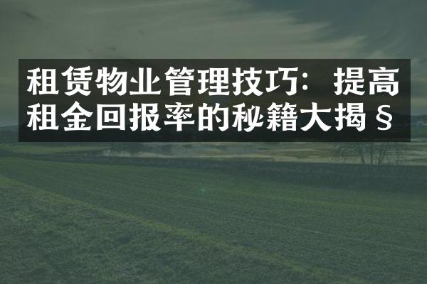 租赁物业管理技巧：提高租金回报率的秘籍大揭秘