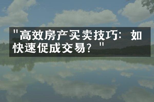 "高效房产买卖技巧：如何快速促成交易？"