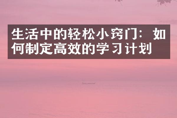 生活中的轻松小窍门：如何制定高效的学习计划？