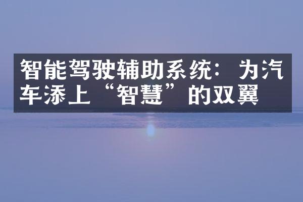 智能驾驶辅助系统：为汽车添上“智慧”的双翼