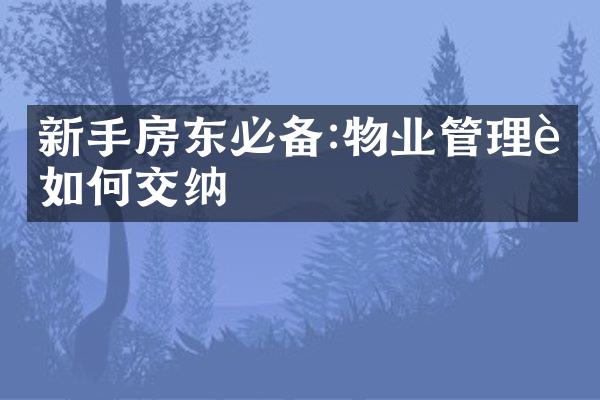 新手房东必备:物业管理费如何交纳