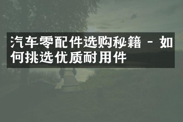 汽车零配件选购秘籍 - 如何挑选优质耐用件