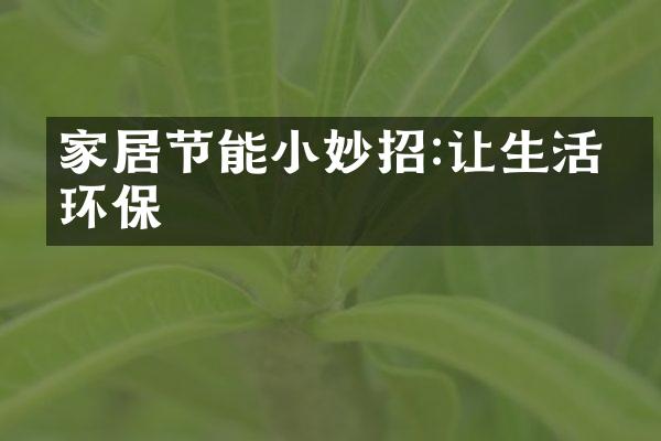 家居节能小妙招:让生活更环保
