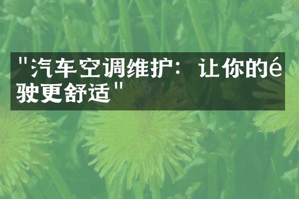 "汽车空调维护：让你的驾驶更舒适"