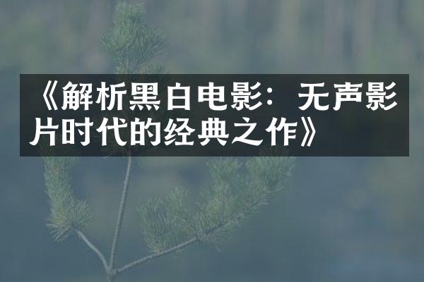 《解析黑白电影：无声影片时代的经典之作》