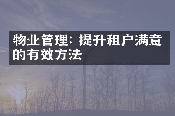 物业管理: 提升租户满意度的有效方法