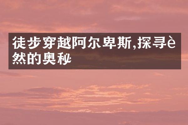 徒步穿越阿尔卑斯,探寻自然的奥秘